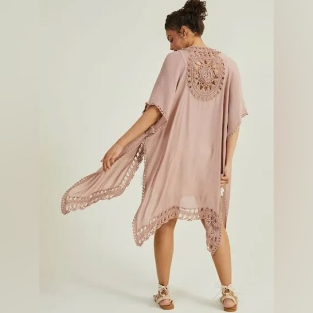 Altar'd State | Crochet Trim Midi Kimono | Mocha - Picture 1 of 8